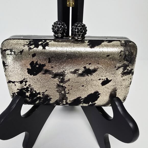 La Regale Clutch Handbag Crackle Velvet Cloth Bling Clasp Metallic Evening Prom - Picture 1 of 7